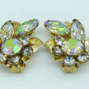 VINTAGE Signed JUDY LEE -- AB Rhinestone Earrings